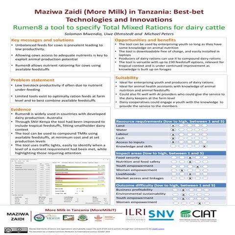 Maziwa Zaidi (More Milk) in Tanzania―Best-bet technologies and innovations: R...