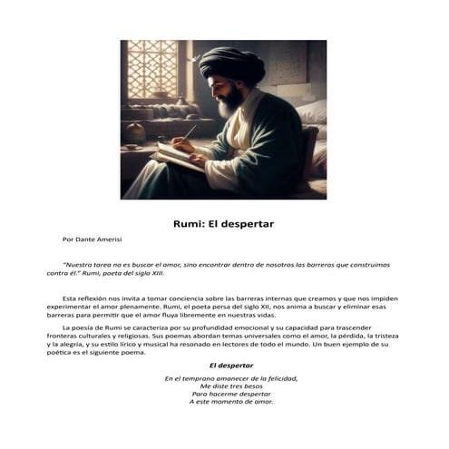 Rumi, poeta del siglo XIII: El despertar (poema). Dante Amerisi. | PDF