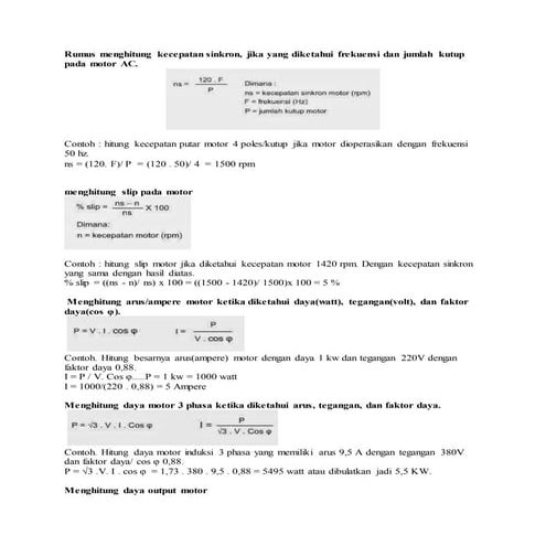 Rumus menghitung kecepatan sinkron pada kelistrikkan