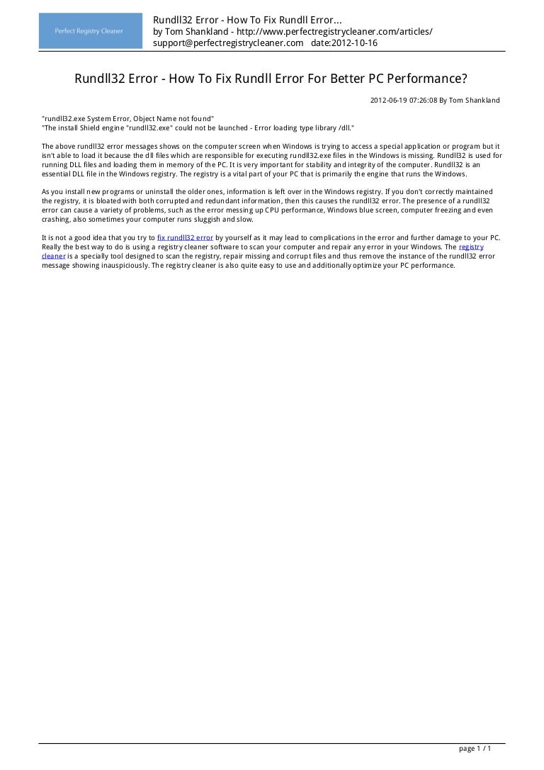 rundll32 error how to fix rundll error for better pc performance