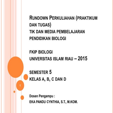 Rundown Perkuliahan (Praktikum Dan Tugas) TIK Dan Media Pembelajaran