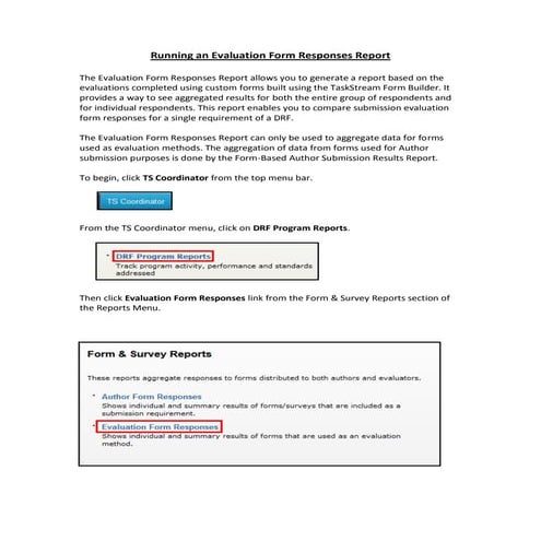 Running an evaluation form responses report