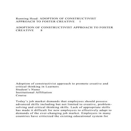Running Head ADOPTION OF CONSTRUCTIVIST APPROACH TO FOSTER CREATI.docx