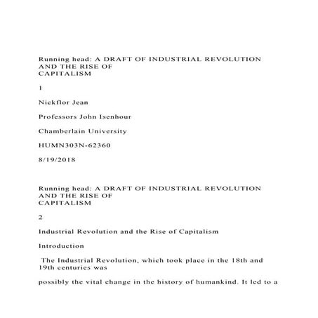 Running head A DRAFT OF INDUSTRIAL REVOLUTION AND THE RISE OF.docx