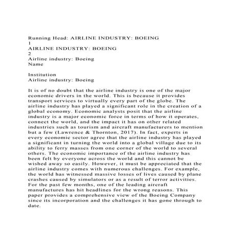 Running Head AIRLINE INDUSTRY BOEING                          .docx