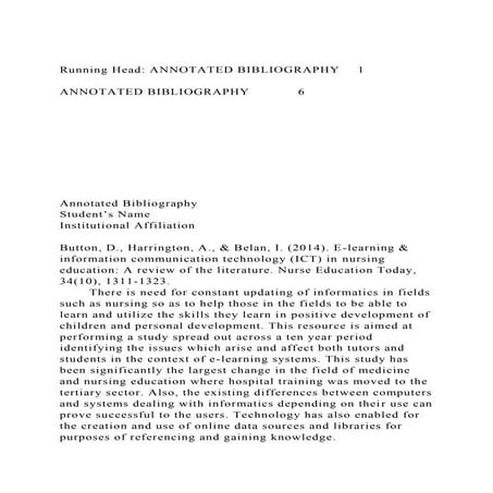 Running Head ANNOTATED BIBLIOGRAPHY1ANNOTATED BIBLIOGRAPHY .docx