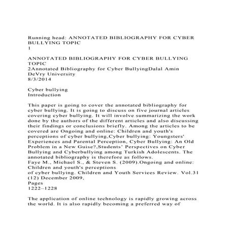 Running head ANNOTATED BIBLIOGRAPHY FOR CYBER BULLYING TOPIC1.docx