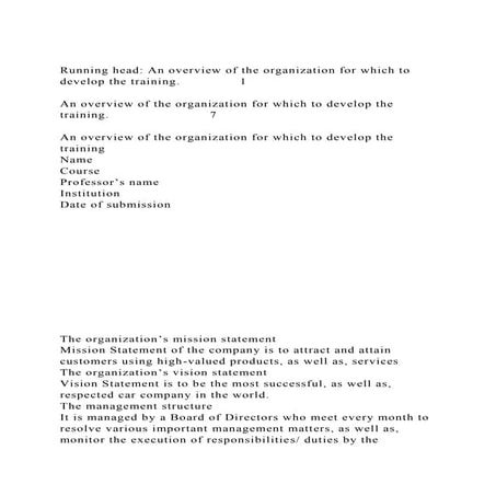 Running head An overview of the organization for which to develop.docx