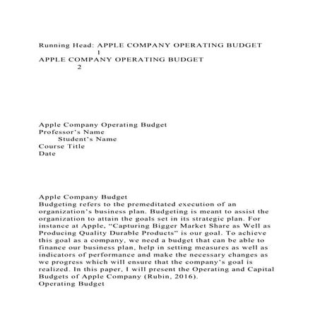 Running Head APPLE COMPANY OPERATING BUDGET1APPLE COMPANY O.docx
