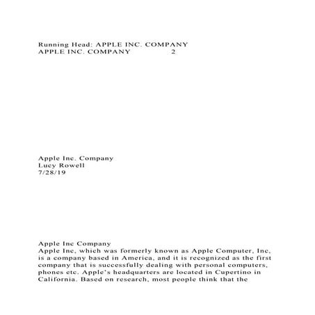Running Head APPLE INC. COMPANY APPLE INC. COMPANY 2.docx