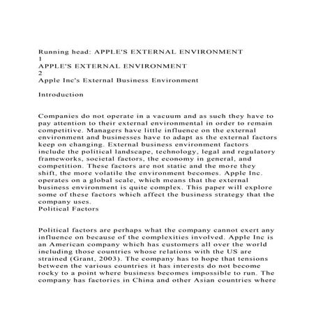 Running head APPLES EXTERNAL ENVIRONMENT                      .docx