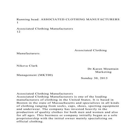 Running head ASSOCIATED CLOTHING MANUFACTURERS                   .docx