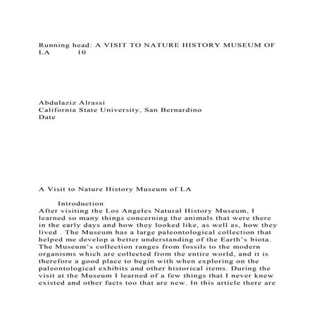 Running head A VISIT TO NATURE HISTORY MUSEUM OF LA10.docx