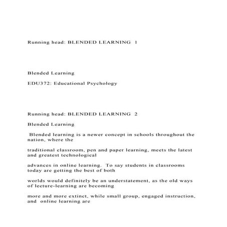 Running head BLENDED LEARNING  1 Blended Learning.docx