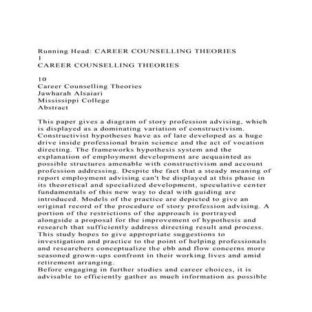 Running Head CAREER COUNSELLING THEORIES1CAREER COUNSELLING.docx