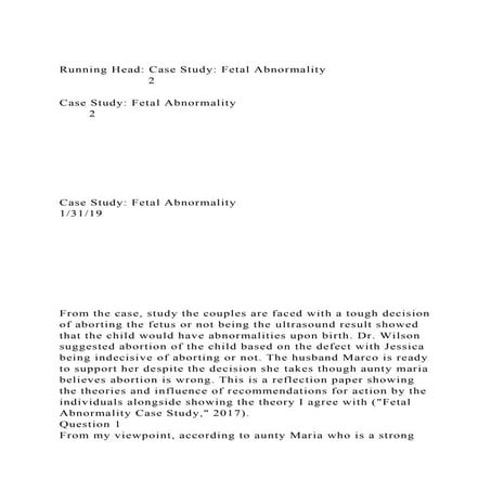 Running Head Case Study Fetal Abnormality2Case Study .docx