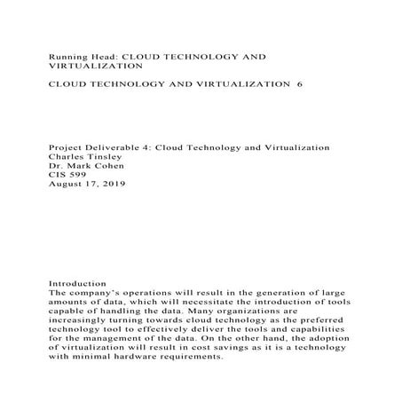 Running Head CLOUD TECHNOLOGY AND VIRTUALIZATION  CLOUD TECHN.docx