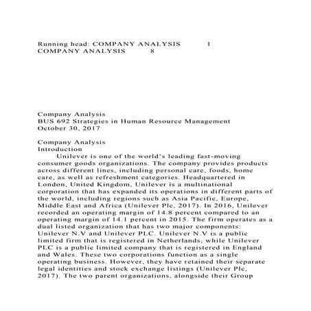 Running head COMPANY ANALYSIS 1COMPANY ANALYSIS 8.docx