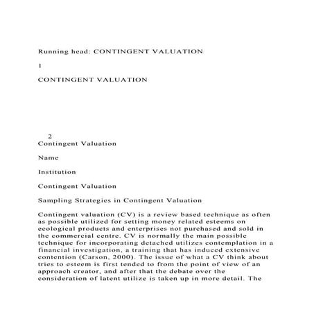 Running head CONTINGENT VALUATION 1CONTINGENT VALUATION.docx