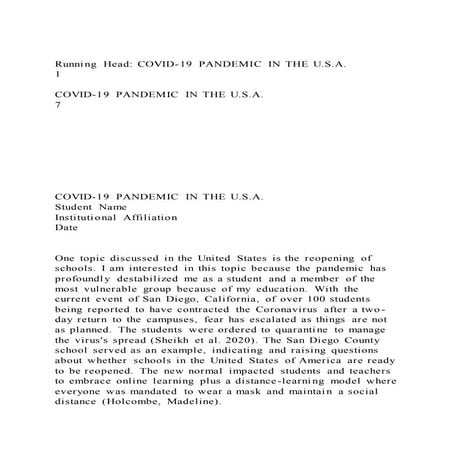 Running head covid 19 pandemic in the u.s.a.                     
