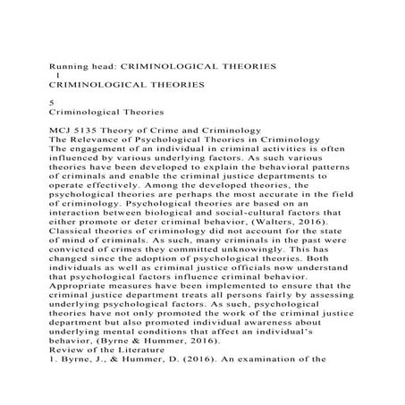 Running head CRIMINOLOGICAL THEORIES  1CRIMINOLOGICAL THEOR.docx