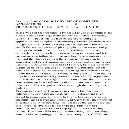 Running Head CRIMINOLOGY USE OF COMPUTER APPLICATIONS          .docx