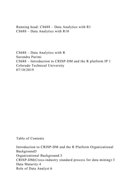 Running head CS688 – Data Analytics with R1CS688 – Data Analyt.docx