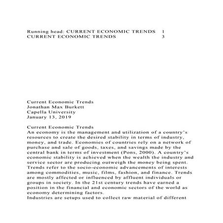Running head CURRENT ECONOMIC TRENDS1CURRENT ECONOMIC TRENDS  .docx