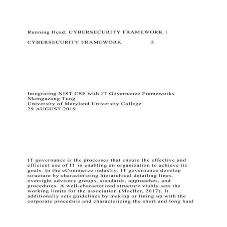 Running Head CYBERSECURITY FRAMEWORK1CYBERSECURITY FRAMEWORK.docx