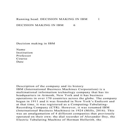 Running head DECISION MAKING IN IBM 1DECISION MAKING IN IBM.docx