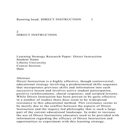 Running head DIRECT INSTRUCTION12DIRECT INSTRUCTION.docx