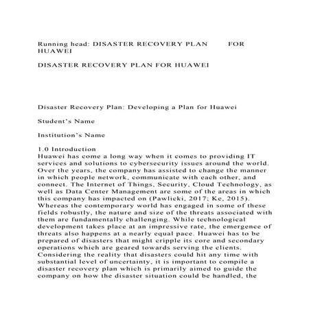 Running head DISASTER RECOVERY PLAN FOR HUAWEIDISASTER RECO.docx