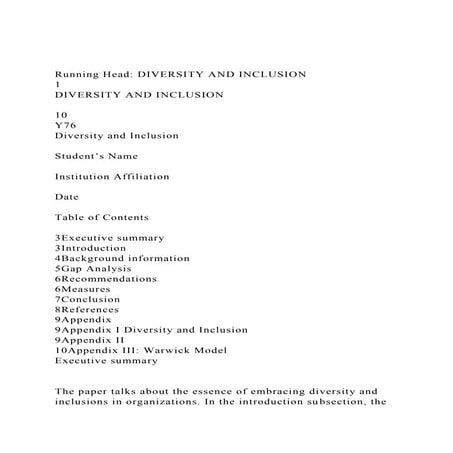 Running Head DIVERSITY AND INCLUSION1DIVERSITY AND INCLUSIO.docx