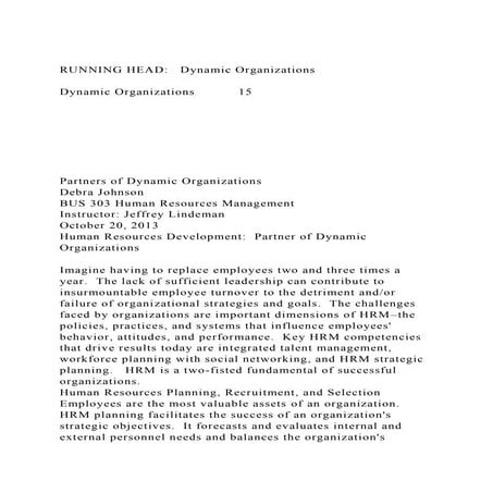 RUNNING HEAD   Dynamic OrganizationsDynamic Organizations15.docx