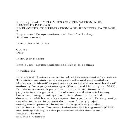 Running head EMPLOYEES COMPENSATION AND BENEFITS PACKAGE       .docx