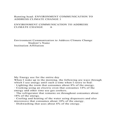 Running head ENVIRONMENT COMMUNICATION TO ADDRESS CLIMATE CHANGE .docx