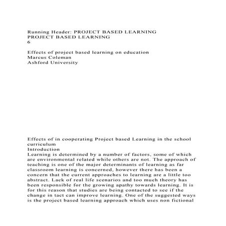 Running Header PROJECT BASED LEARNING PROJECT BASED LEARNING   .docx