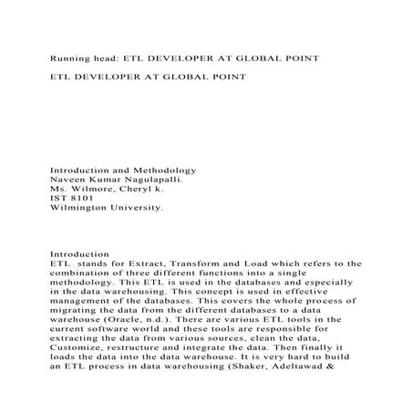 Running head ETL DEVELOPER AT GLOBAL POINTETL DEVELOPER AT .docx