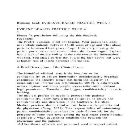 Running head evidence based practice week 4                    