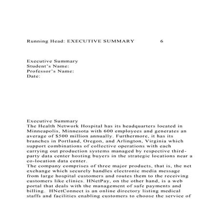 Running Head EXECUTIVE SUMMARY6Executive SummaryS.docx