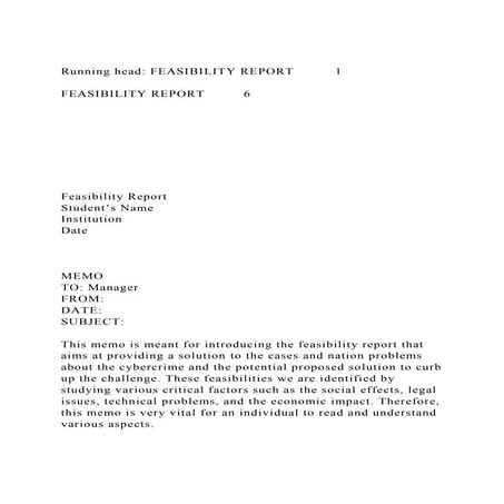 Running head FEASIBILITY REPORT1FEASIBILITY REPORT6.docx