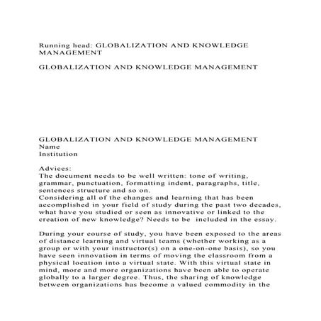 Running head GLOBALIZATION AND KNOWLEDGE MANAGEMENT           .docx
