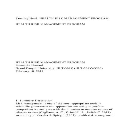 Running Head HEALTH RISK MANAGEMENT PROGRAMHEALTH RISK MANAGE.docx