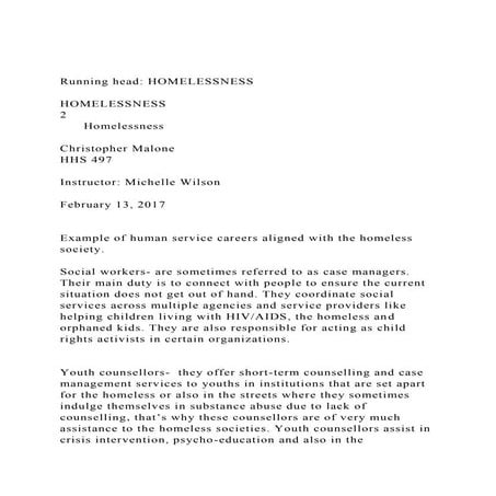 Running head HOMELESSNESSHOMELESSNESS2      Homelessnes.docx
