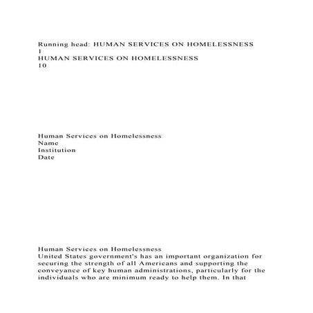 Running head HUMAN SERVICES ON HOMELESSNESS                      .docx