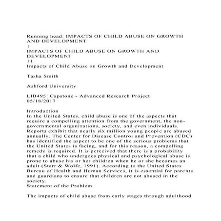 Running head IMPACTS OF CHILD ABUSE ON GROWTH AND DEVELOPMENT.docx
