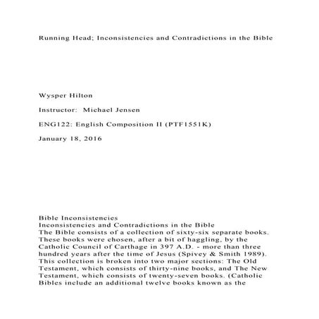Running Head; Inconsistencies and Contradictions in the Bible.docx