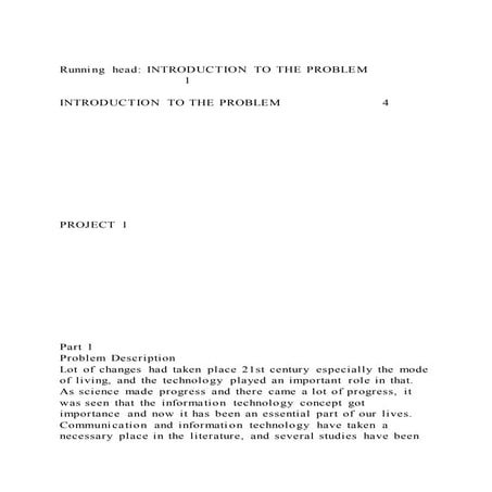 Running head introduction to the problem          1 intro