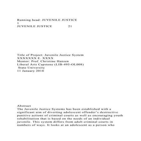Running head JUVENILE JUSTICE                                   .docx