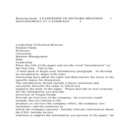 Running head  LEADERSHIP OF RICHARD BRANSON1MANAGEMENT AT A CO.docx